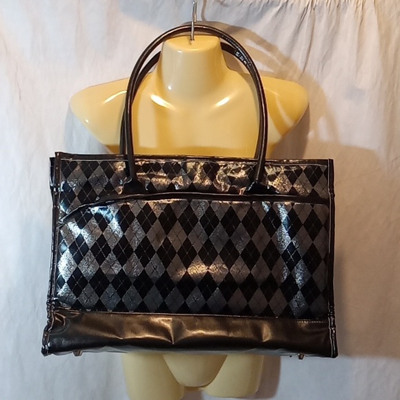 Glove It Large Tote Bag Metallic Silver Black Plaid - Picture 5 of 9
